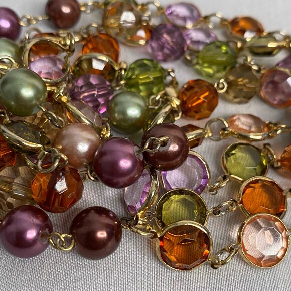 Opera Length Necklace Hawaii Sunset Translucent Crystalline Stones And Beads - Picture 6 of 7